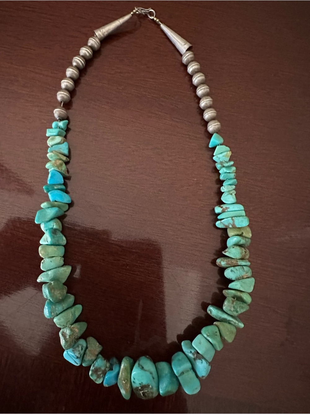 Vintage Native American Turquoise Chip Beaded Necklace with Sterling Silver - Picture 3 of 3